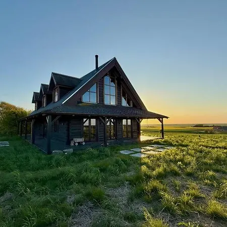 Log House With Views Of Sea Fjord And